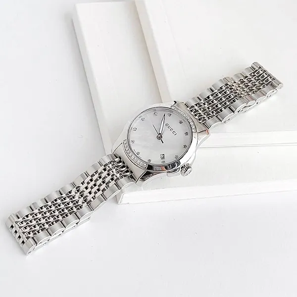 Đồng Hồ Nữ Gucci G-Timeless Diamond Mother Of Pearl Watch 27mm YA126510 Màu Bạc Trắng - Đồng hồ - Vua Hàng Hiệu