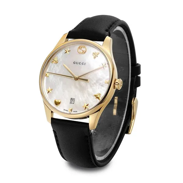 Đồng Hồ Nữ Gucci G-Timeless Mother of Pearl Dial Black Leather Watch YA1264044 Màu Đen