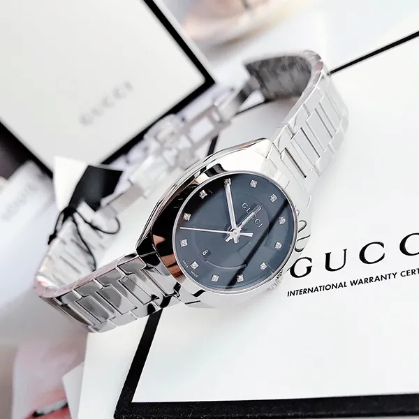 Đồng Hồ Nữ Gucci GG2570 Black Dial Diamond YA142503 Màu Bạc Đen