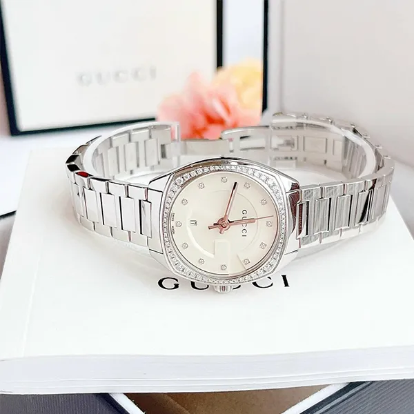 Đồng Hồ Nữ Gucci GG2570 Diamond White YA142505 Màu Bạc