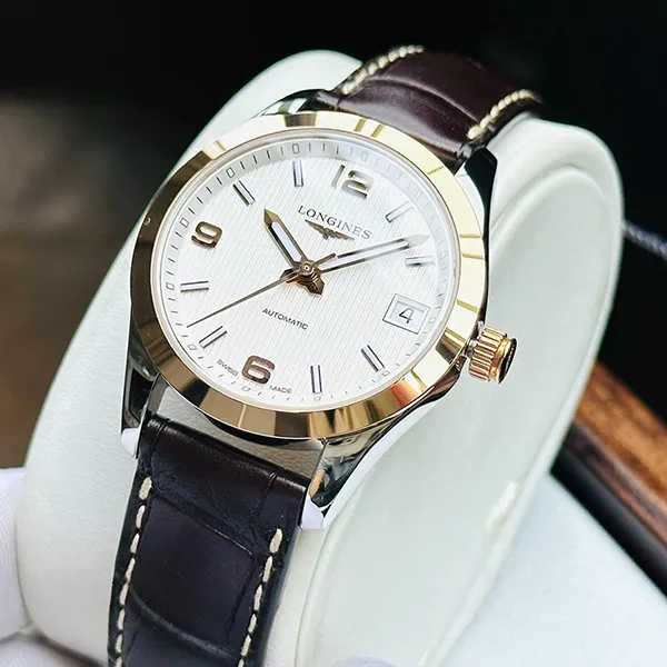 Đồng Hồ Nữ Longines Automatic Conquest 18K L2.385.5.76.3 Watch Màu Nâu Trắng