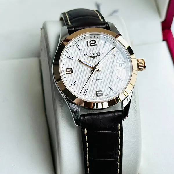Đồng Hồ Nữ Longines Automatic Conquest 18K L2.385.5.76.3 Watch Màu Nâu Trắng