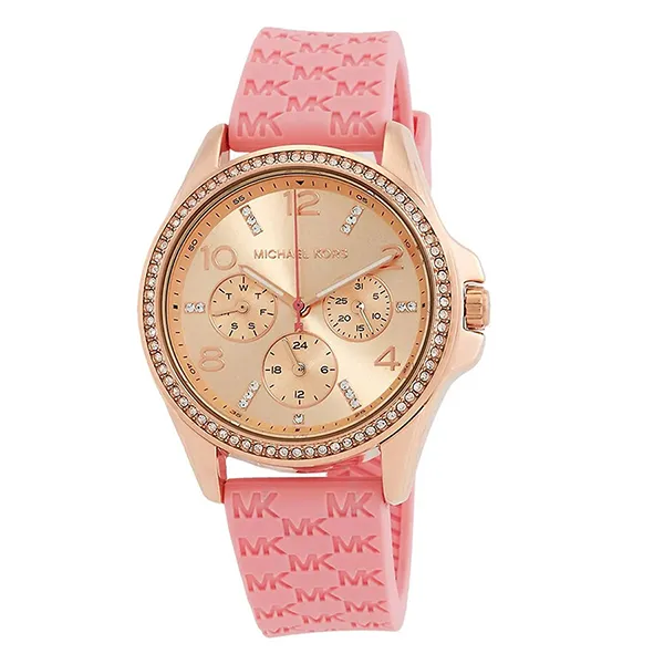 Đồng Hồ Nữ Michael Kors Mini Pilot Pavé Rose Gold-Tone And Logo Silicone Watch MK7375 Màu Hồng