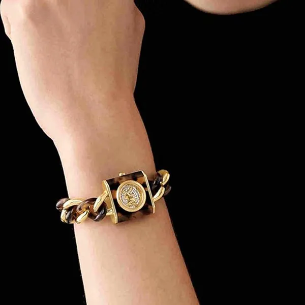 Đồng Hồ Nữ Michael Kors MK Chain Lock Đính Đá MK4808 Gold 25mm Màu Nâu Vàng