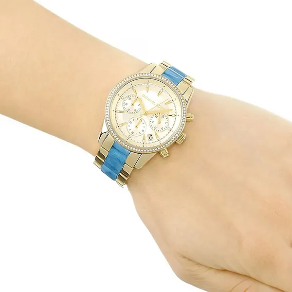 Đồng Hồ Nữ Michael Kors MK Ritz Blue Tone Ladies Watch 37mm MK6328 Màu Xanh Vàng - Đồng hồ - Vua Hàng Hiệu