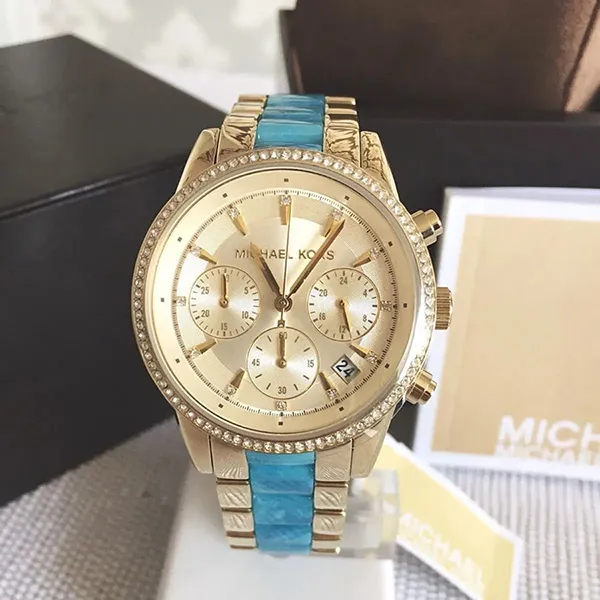 Đồng Hồ Nữ Michael Kors MK Ritz Blue Tone Ladies Watch 37mm MK6328 Màu Xanh Vàng - Đồng hồ - Vua Hàng Hiệu