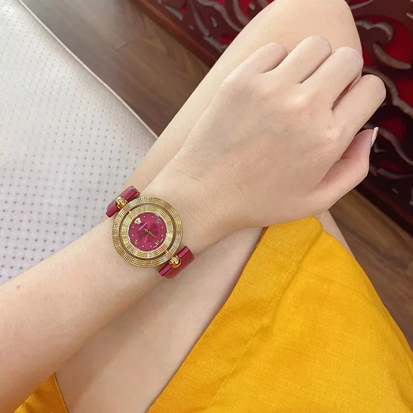 Đồng Hồ Nữ Versace Eon Red VE7900320 Leather Ladies Watch 33.5mm Màu Đỏ Vàng
