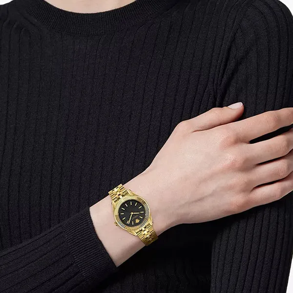 Đồng Hồ Nữ Versace Greca Time Gold Watch 30mm 105859 Màu Đen Vàng