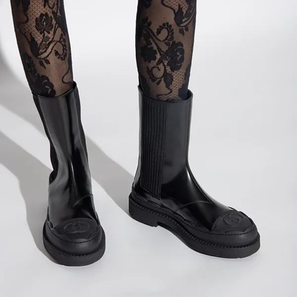 Giày Boot Nữ Gucci Interlocking G Leather Boots 758047 AACMT 1000 Màu Đen Size 35