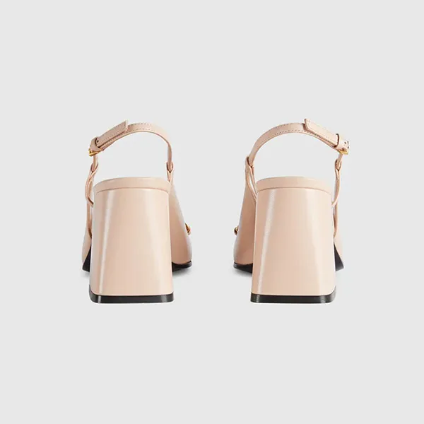 Giày Cao Gót Nữ Gucci Baby Horsebit SlingBack Block Heel Pump 643892 C9D00 6705 Màu Be Size 35.5