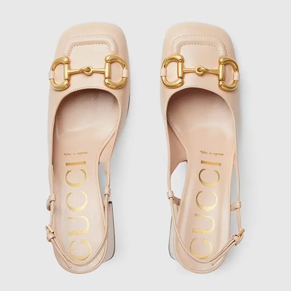 Giày Cao Gót Nữ Gucci Baby Horsebit SlingBack Block Heel Pump 643892 C9D00 6705 Màu Be Size 35.5