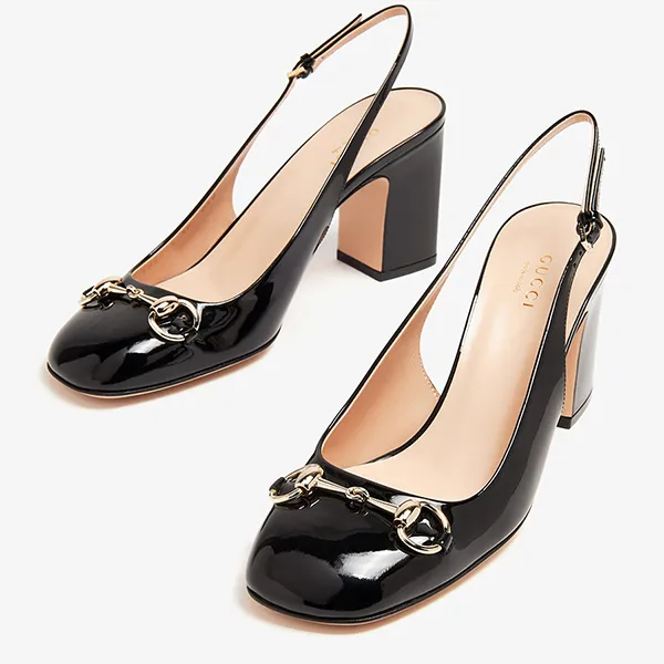 Giày Cao Gót Nữ Gucci Horsebit Slingback Pumps 794324BNC001000 Màu Đen Size 36