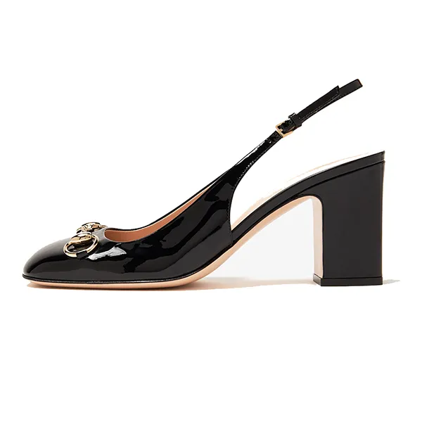 Giày Cao Gót Nữ Gucci Horsebit Slingback Pumps 794324BNC001000 Màu Đen Size 36