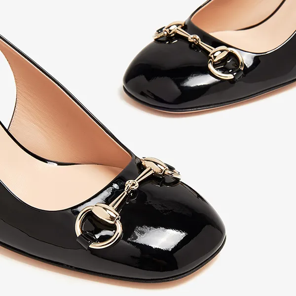 Giày Cao Gót Nữ Gucci Horsebit Slingback Pumps 794324BNC001000 Màu Đen Size 36