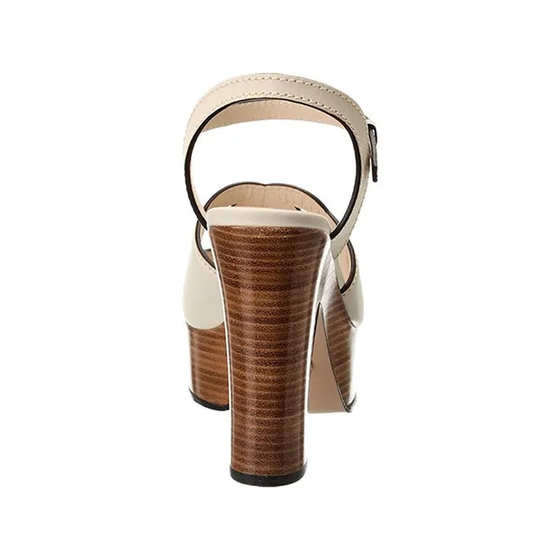 Giày Cao Gót Nữ Gucci Interlocking G Leather Platform Sandal Màu Nâu Trắng Size 35.5
