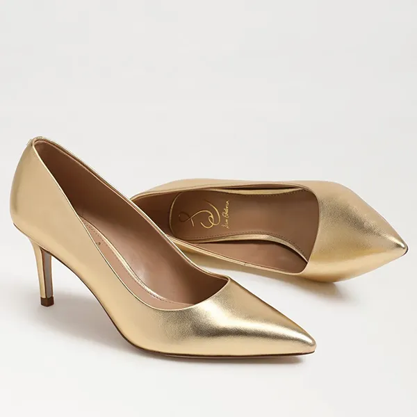 Giày Cao Gót Nữ Sam Edelman Vienna Kitten Pump EC0101442 Amber Gold Leather Màu Vàng Size 38.5 - Giày - Vua Hàng Hiệu
