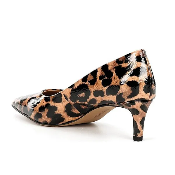 Giày Cao Gót Nữ Vince Camuto Leopard Print Patent Leather Pointed Toe Kitten Heel Pumps 20598916 Brown Màu Nâu Size 36.5 - Giày - Vua Hàng Hiệu