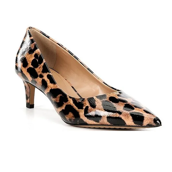 Giày Cao Gót Nữ Vince Camuto Leopard Print Patent Leather Pointed Toe Kitten Heel Pumps 20598916 Brown Màu Nâu Size 36.5 - Giày - Vua Hàng Hiệu