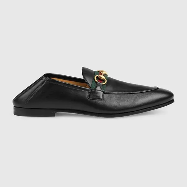 Giày Lười Nam Gucci Horsebit With Web Leather Loafers Màu Đen Size 39