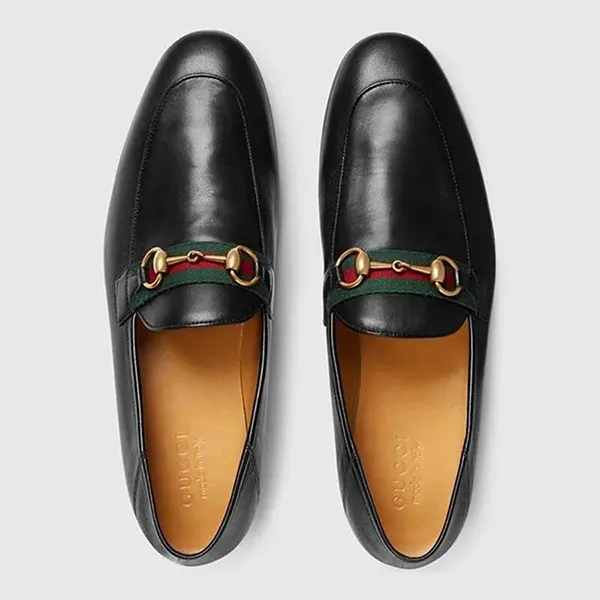 Giày Lười Nam Gucci Horsebit With Web Leather Loafers Màu Đen Size 39