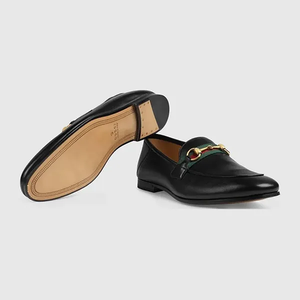 Giày Lười Nam Gucci Horsebit With Web Leather Loafers Màu Đen Size 39