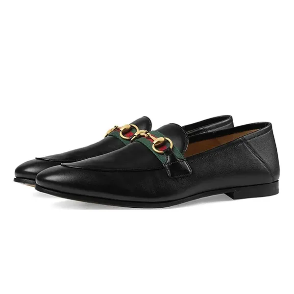 Giày Lười Nam Gucci Horsebit With Web Leather Loafers Màu Đen Size 39