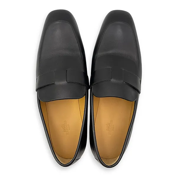 Giày Lười Nam Hermès Fancy Black Loafers In Calfskin Màu Đen Size 42.5