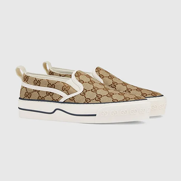 Giày Slip On Nam Gucci Wmns Tennis 1977 Beige Ebony 624733-2HK40-9762 Màu Be Nâu Size 39
