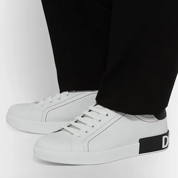 Giày Sneaker Nam Dolce & Gabbana D&G Portofino Logo Detailed Leather White Màu Trắng Size 39