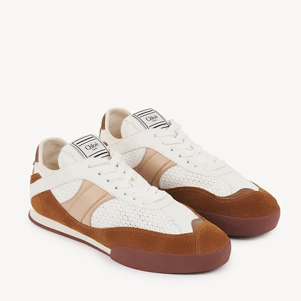 Giày Sneaker Nữ Chloé Kick CHC25S07IPL243 Màu Trắng Nâu Size 36