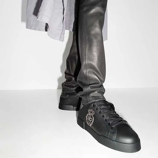 Giày Thể Thao Nam Dolce & Gabbana D&G Black Portofino Leather Sneakers Màu Đen Size 41 - Giày - Vua Hàng Hiệu