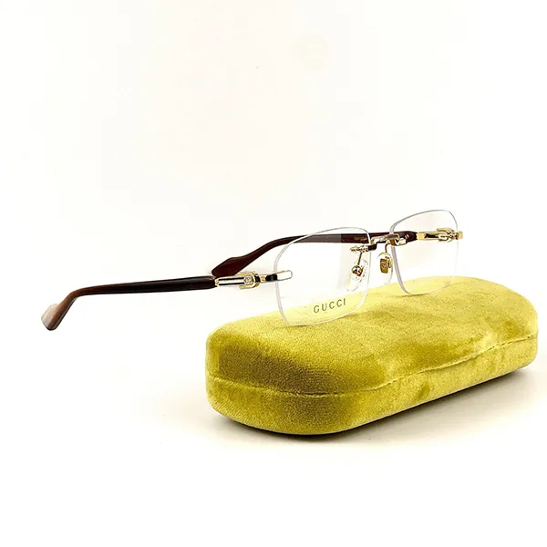 Kính Mắt Cận Nam Gucci Eyeglasses Gold GG1221O 002 Màu Nâu Vàng