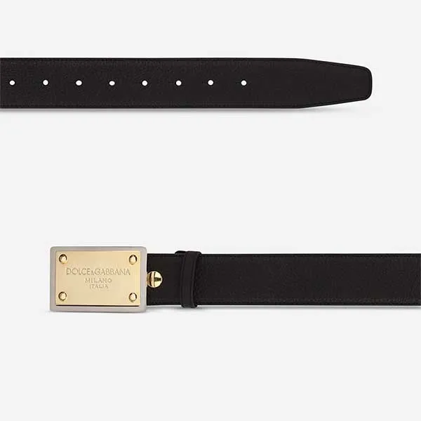 Thắt Lưng Nam Dolce & Gabbana D&G Grainy Calfskin Belt BC4676AY98780999 Màu Đen - Vàng Size 90 - Thắt lưng - Vua Hàng Hiệu