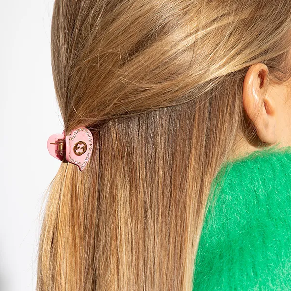 Kẹp Tóc Gucci Heart Interlocking G Mini Hair Clip 753884 Màu Hồng