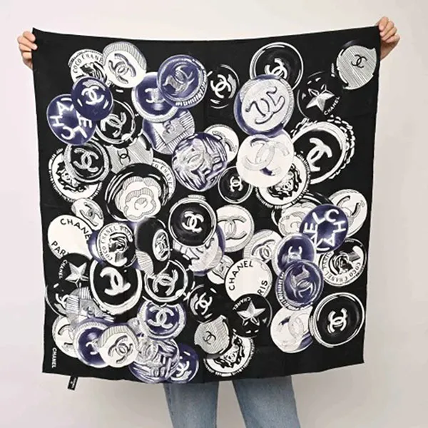 Khăn Chanel Silk Black Monogram Printed Scarf Màu Đen