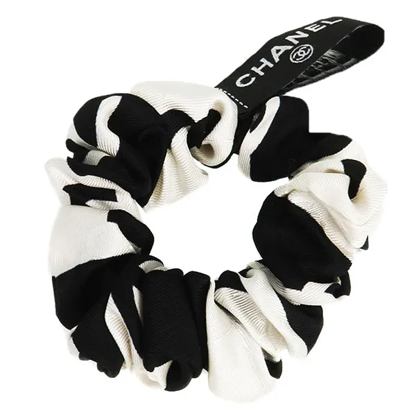 Khăn + Chun Buộc Tóc Chanel Coco Mark Logo Scarf Scrunchie Màu Đen - Trắng - Phụ kiện - Vua Hàng Hiệu