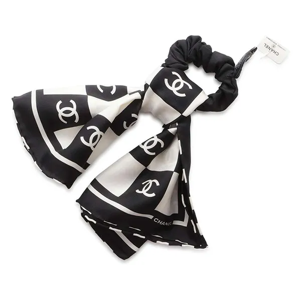 Khăn + Chun Buộc Tóc Nữ Chanel Scrunchie Coco Mark Silk Scarf Hair Màu Đen - Trắng - Phụ kiện - Vua Hàng Hiệu