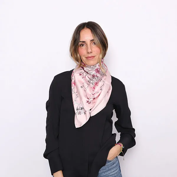 Khăn Nữ Dior D-Floral 90 Square Scarf Màu Hồng