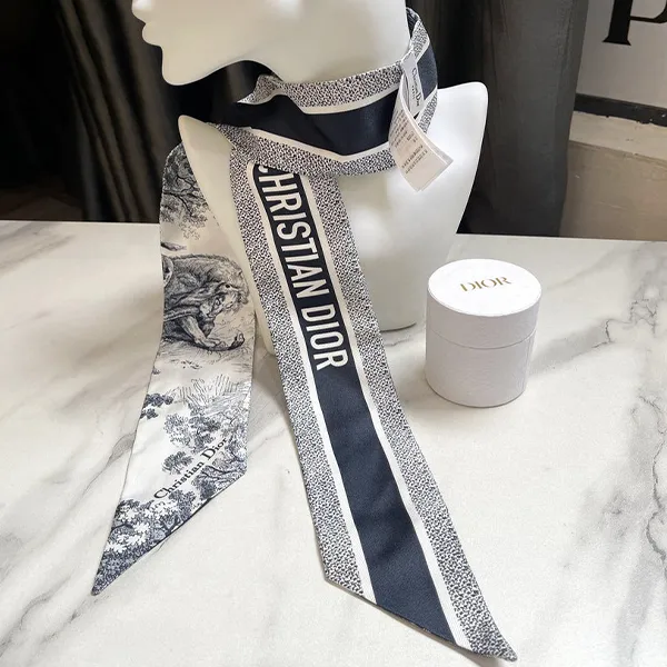 Khăn Dior Toile De Jouy Sauvage Mitzah Scarf Silk Màu Xanh Navy