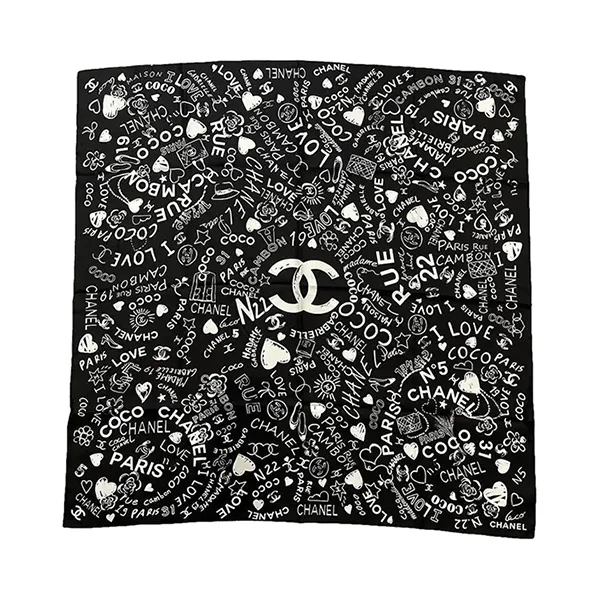 Khăn Nữ Chanel Silk Scarf Black Màu Đen Họa Tiết - Thời trang - Vua Hàng Hiệu