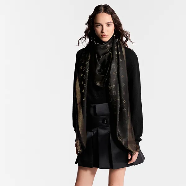 Khăn Nữ Louis Vuitton LV So Shine Monogram Scarf M71548 Màu Nâu Đen - Thời trang - Vua Hàng Hiệu