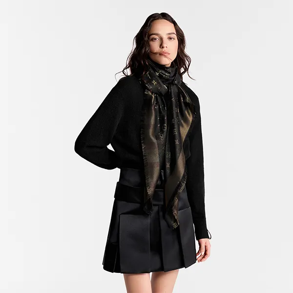 Khăn Nữ Louis Vuitton LV So Shine Monogram Scarf M71548 Màu Nâu Đen - Thời trang - Vua Hàng Hiệu