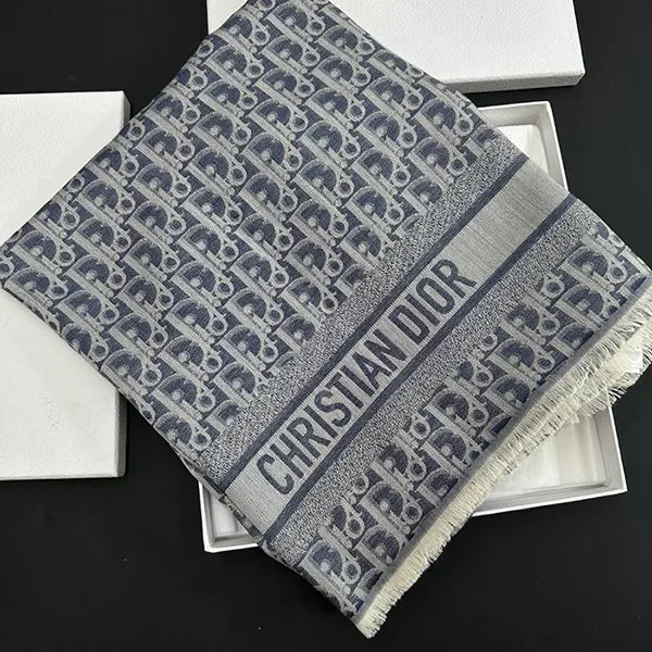 Khăn Quàng Cổ Dior Cashmere Scarf Màu Xanh/Xám
