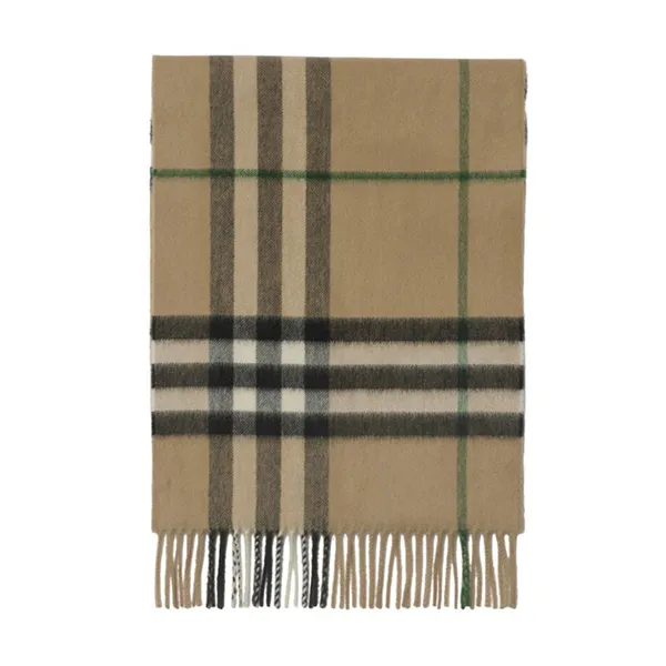 Khăn Quàng Cổ Nữ Burberry Checkered Fringed-Edge Cashmere Scarf Màu Nâu Be