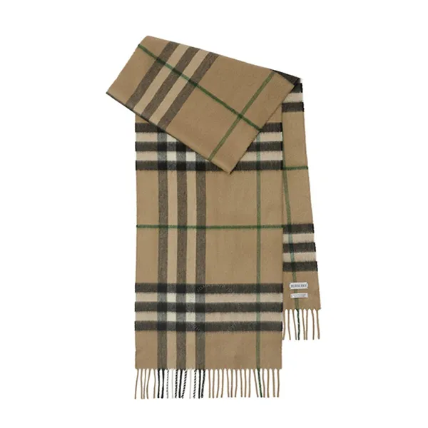 Khăn Quàng Cổ Nữ Burberry Checkered Fringed-Edge Cashmere Scarf Màu Nâu Be