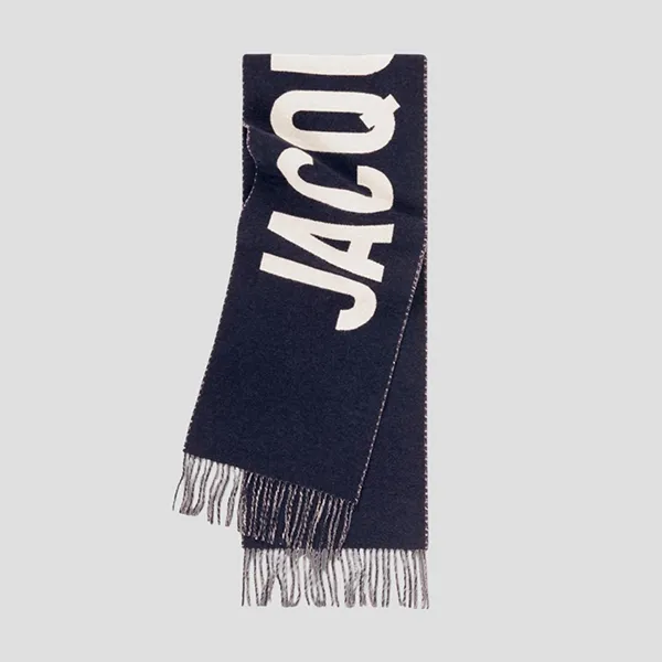 Khăn Quàng Cổ Unisex Jacquemus L'echarpe Fringe Logo In 22H226AC435 5007 380 Màu Xanh Navy