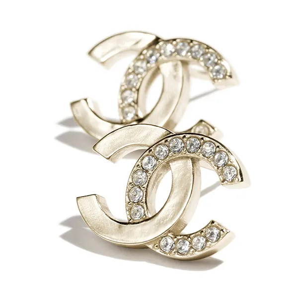 Khuyên Tai Nữ Chanel Crystal Metal CC Earrings Gold Màu Vàng