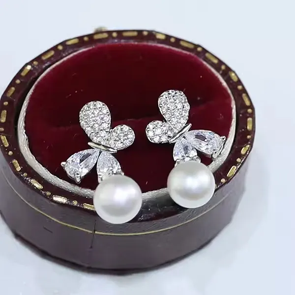 Khuyên Tai Nữ Kya Jewel Radiant Butterfly Pearl JSE9 Màu Bạc
