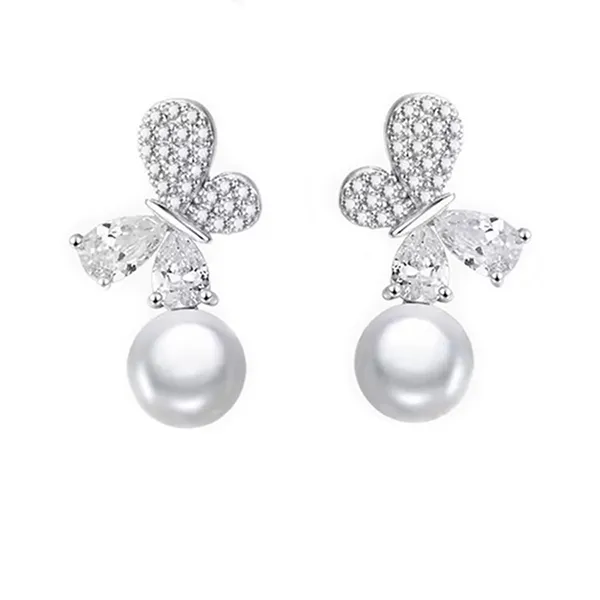 Khuyên Tai Nữ Kya Jewel Radiant Butterfly Pearl JSE9 Màu Bạc