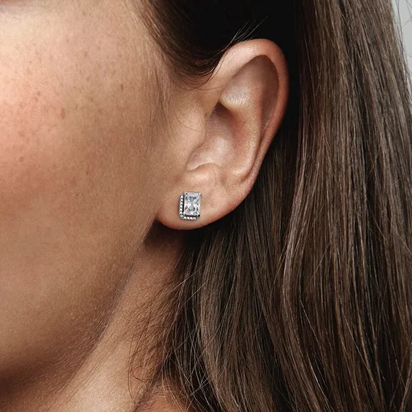 Khuyên Tai Nữ Pandora Rectangular Sparkling Halo Stud Earrings 292380C01 Màu Bạc Trắng - Trang sức - Vua Hàng Hiệu